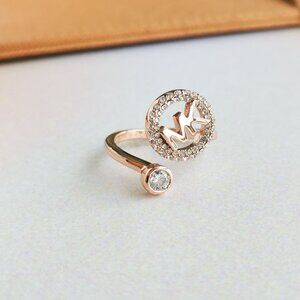 Michael Kors - Monogram Logo Crystal Rose Gold open ring size 7